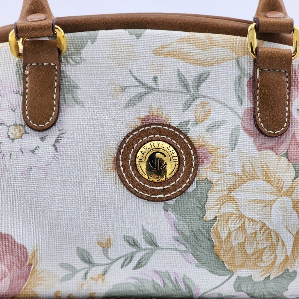 Carryland USA Double Handle Shoulder Handbag Purse Pastel Floral Leather Trim - Picture 2 of 9